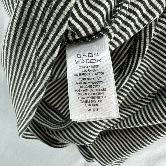 Tahari Top Size L Ribbed Striped Cowl Neck Long Sleeve Stretch Olive/ White - Picture 8 of 11